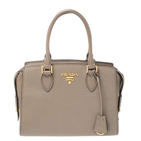 Prada Taupe Saffiano Leather Borsa a Mano Satchel 